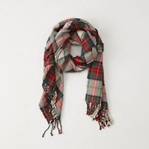 Abercrombie & Fitch Heavyweight Oversized Tartan Plaid Scarf w/Fringe